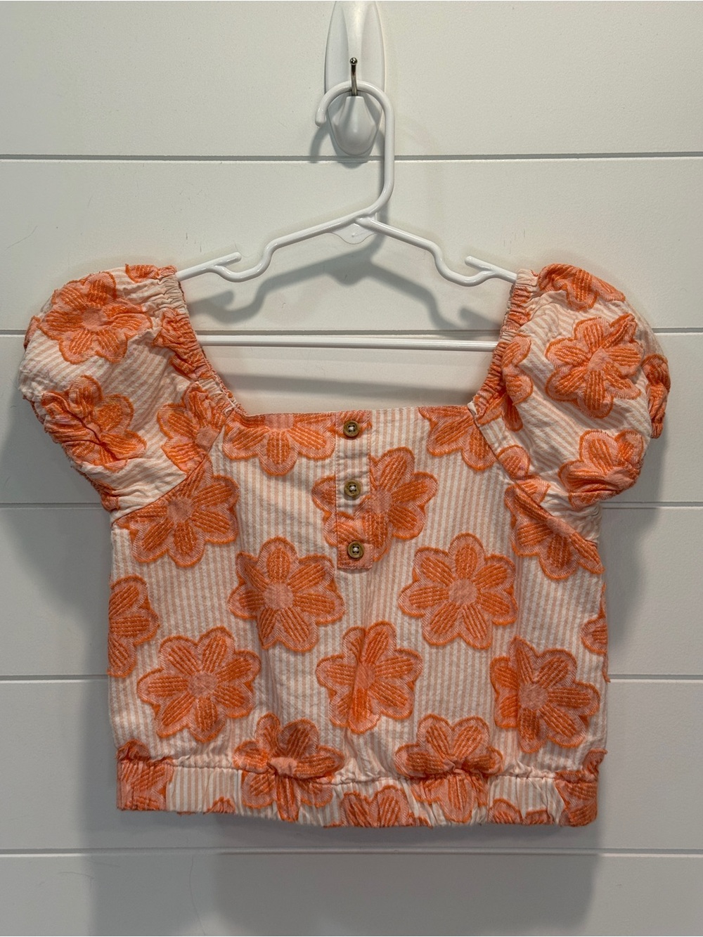 Happily Grey Kids Orange Floral Puff Sleeve Crop Top